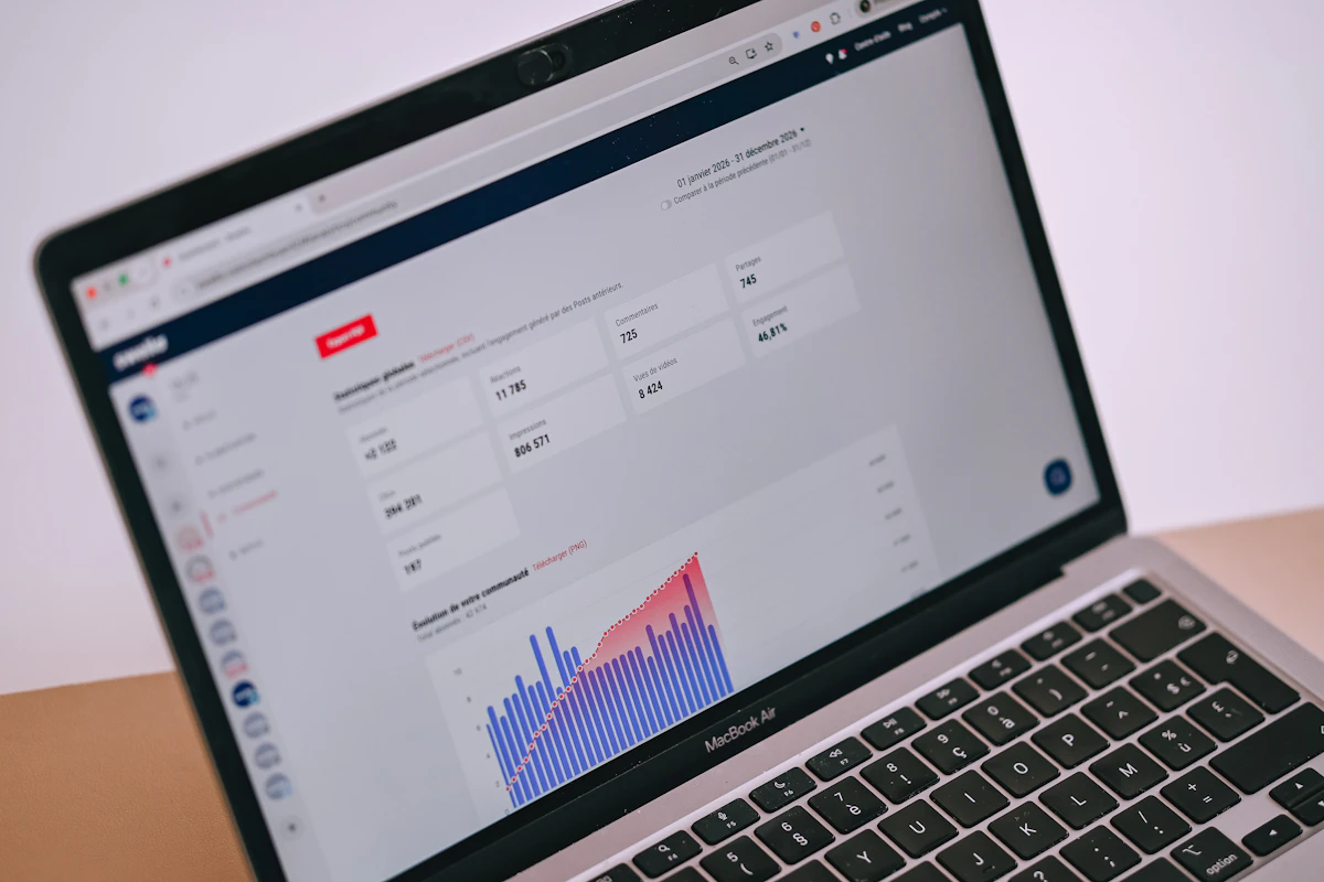 Laptop displaying an analytics dashboard
